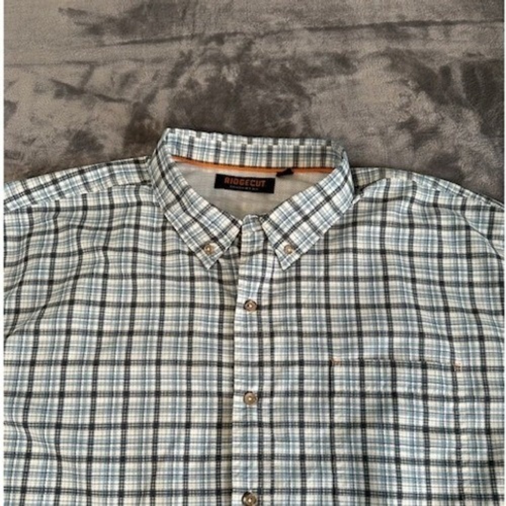 Ridgecut Toughwear Mens 3XL Blue Plaid Button Down Lined Vented Work Shirt